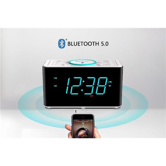 Smartset 15Watt Ultra Fast Wireless Charging Dual Alarm Clock Radio with Speaker - Picture 3 of 6